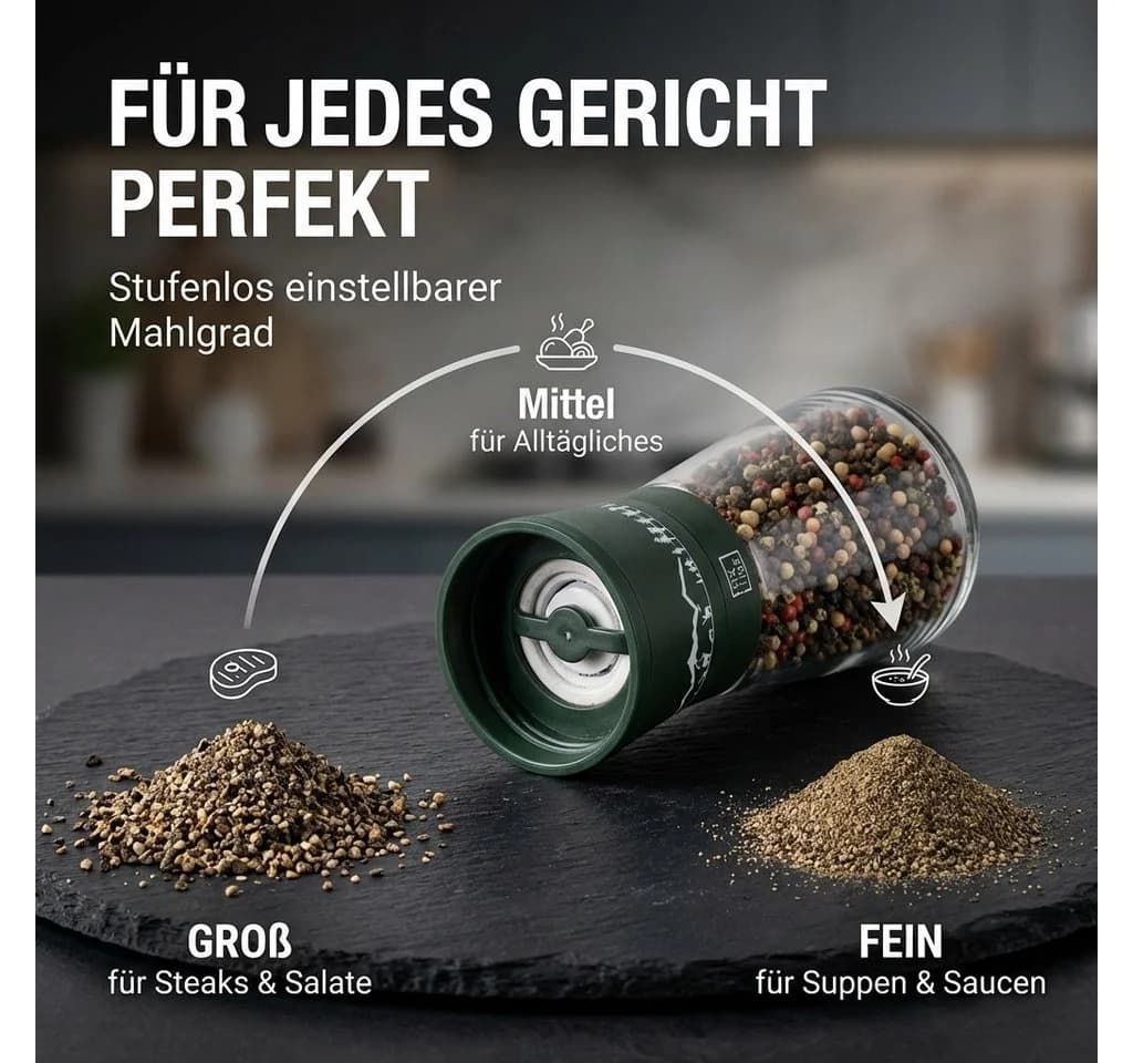 FIXLINE Gewürzmühlen Set Black Forest Edition Edelstahl Keramik