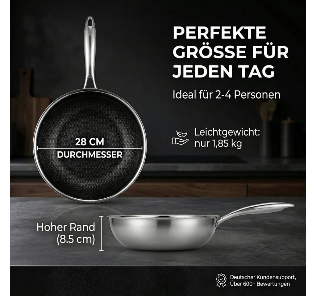 FIXLINE Wok Pfanne 28cm BLACK FOREST Edition Kratzfest Edelstahl - Bild 3