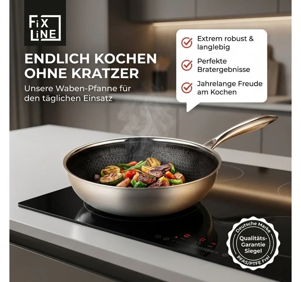 FIXLINE Wok Pfanne 28cm BLACK FOREST Edition Kratzfest Edelstahl - Bild 5