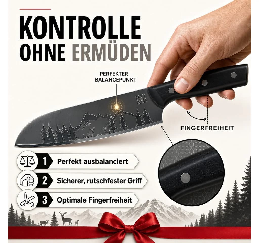 FIXLINE Santokumesser 18cm Black Forest Edition Edelstahl Holzgriff - Bild 3