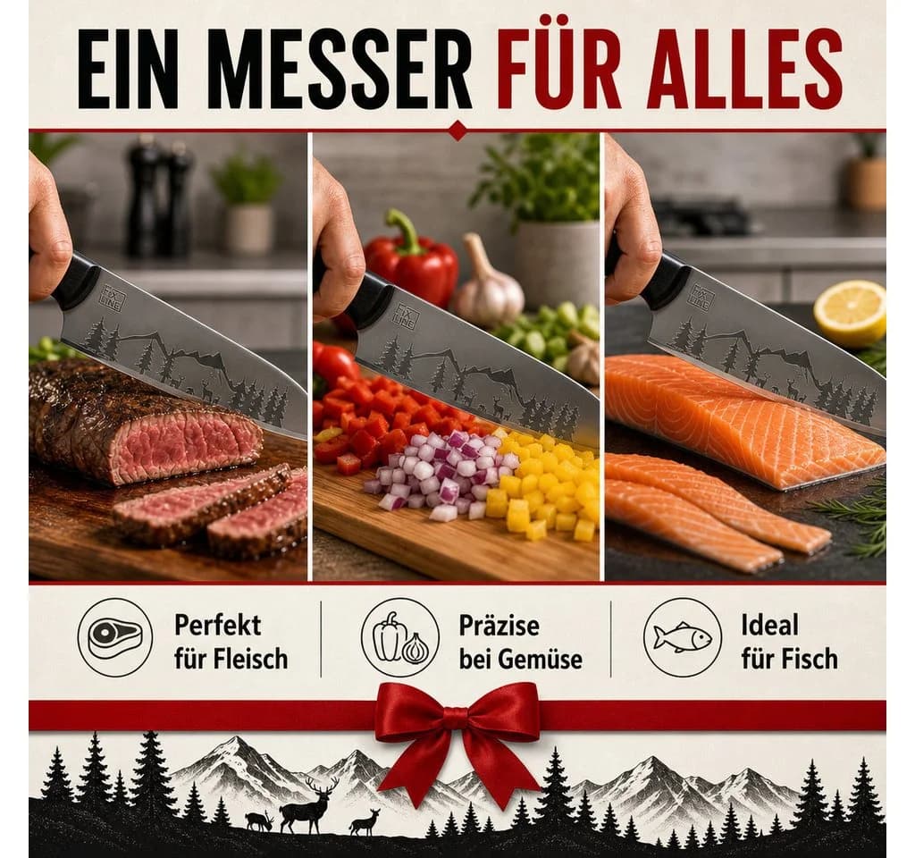 FIXLINE Santokumesser 18cm Black Forest Edition Edelstahl Holzgriff - Bild 4