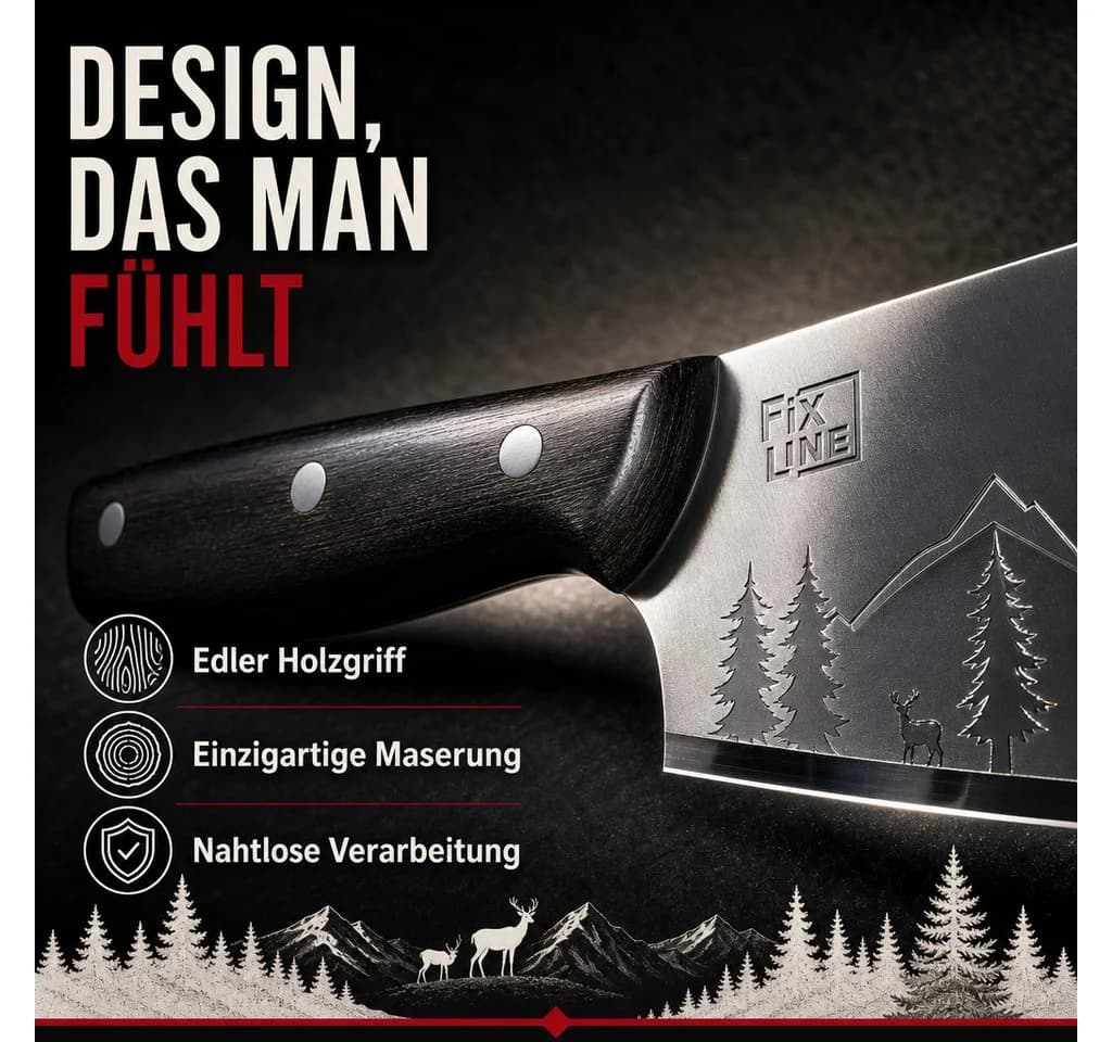 FIXLINE Santokumesser 18cm Black Forest Edition Edelstahl Holzgriff - Bild 5