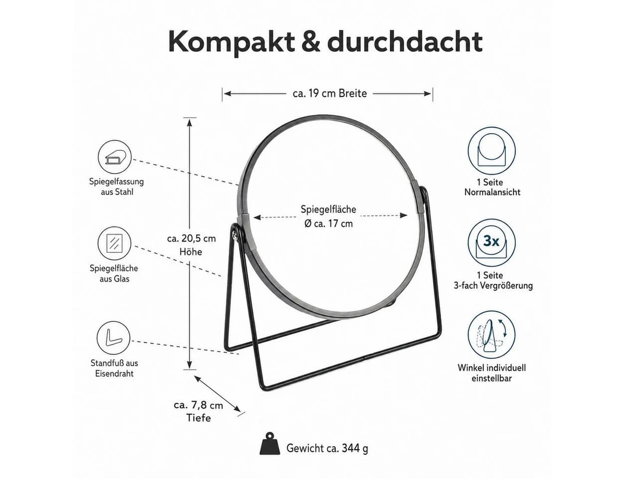 ReWu Kosmetikspiegel mit 3-fach Vergrößerung - Bild 5