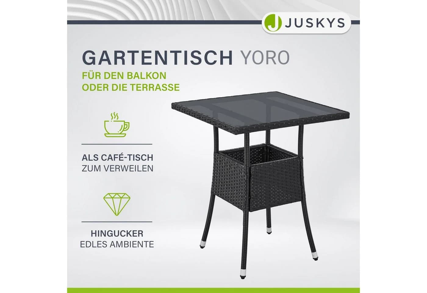 Juskys Gartentisch Yoro Schwarz Polyrattan Wetterfest - Bild 2