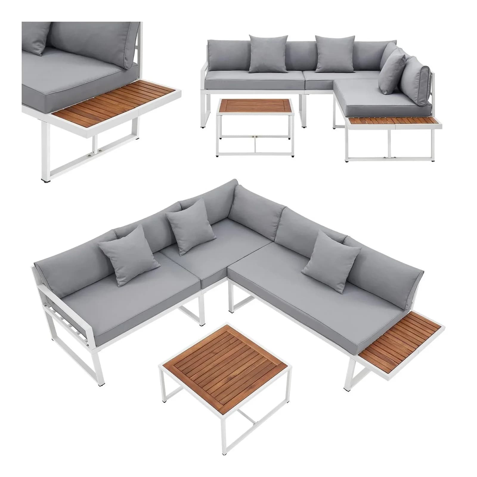 Juskys Gartenlounge-Set St. Tropez 4-tlg. Weiß mit Kissen