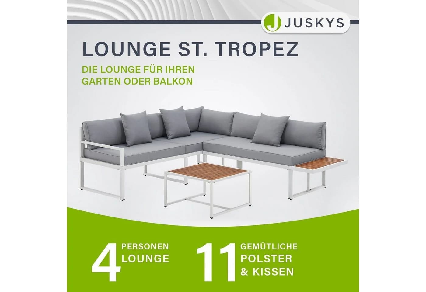 Juskys Gartenlounge-Set St. Tropez 4-tlg. Weiß mit Kissen - Bild 2
