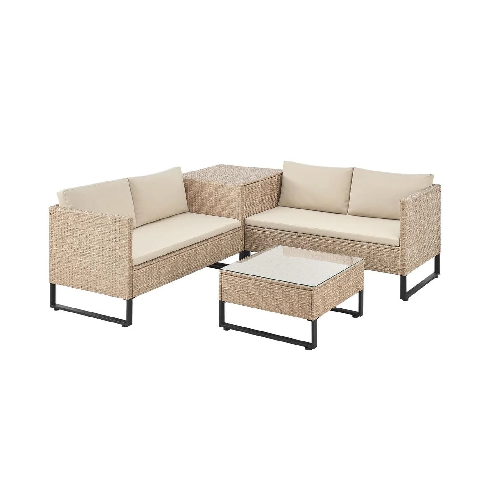 Juskys Gartenlounge-Set Santorini 4-tlg. Polyrattan Creme Grau