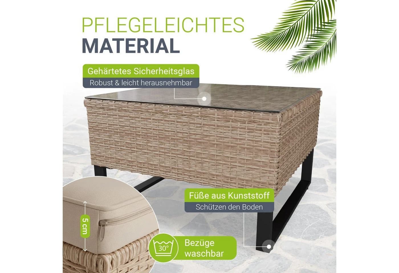 Juskys Gartenlounge-Set Santorini 4-tlg. Polyrattan Creme Grau - Bild 4