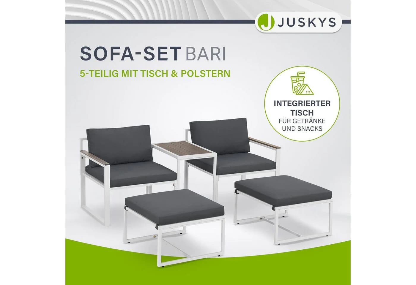 Juskys Gartenlounge-Set Bari 5-tlg. Grau/Weiß mit Kissen - Bild 2