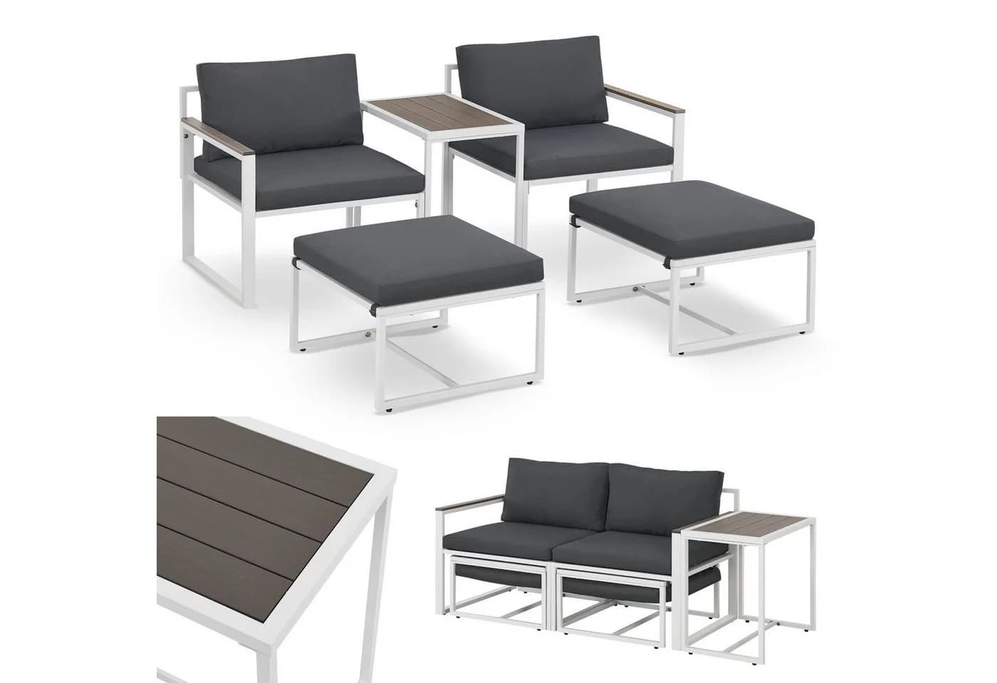 Juskys Gartenlounge-Set Bari 5-tlg. Grau/Weiß mit Kissen - Bild 3