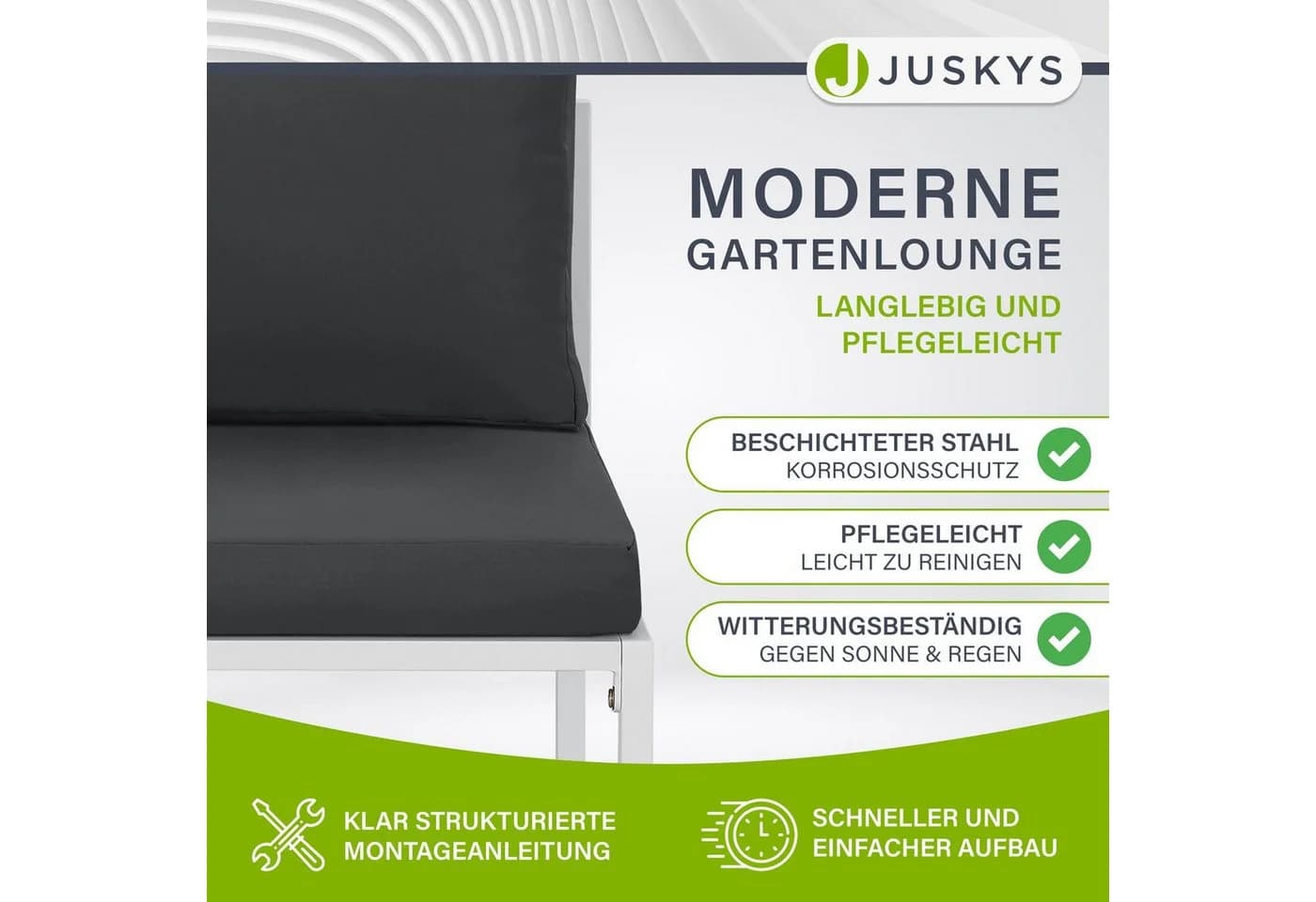 Juskys Gartenlounge-Set Bari 5-tlg. Grau/Weiß mit Kissen - Bild 4