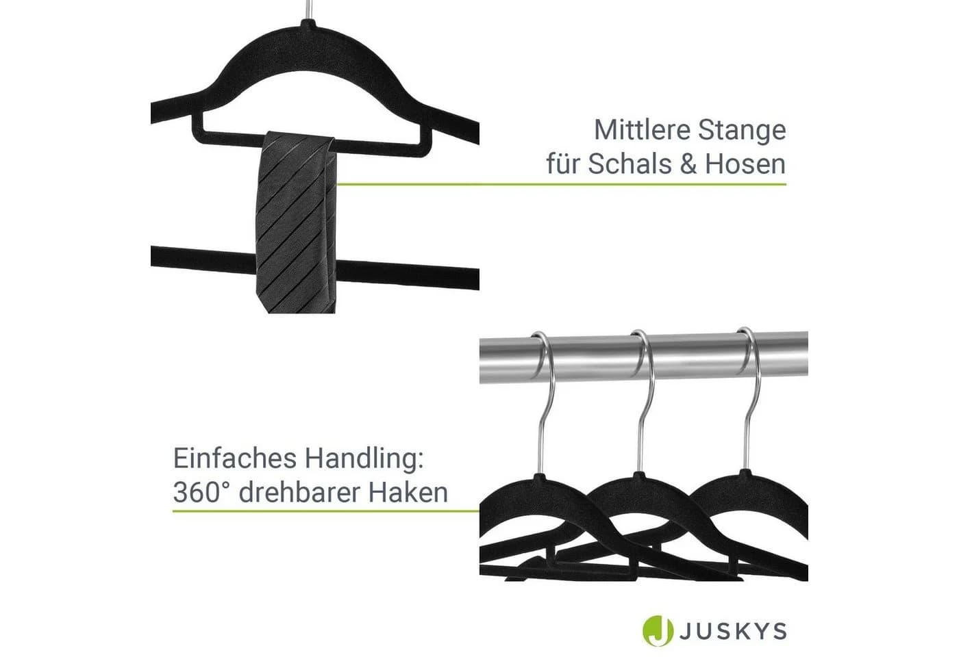 Juskys Kleiderbügel Set 30-tlg. Schwarz Samt rutschfest - Bild 5