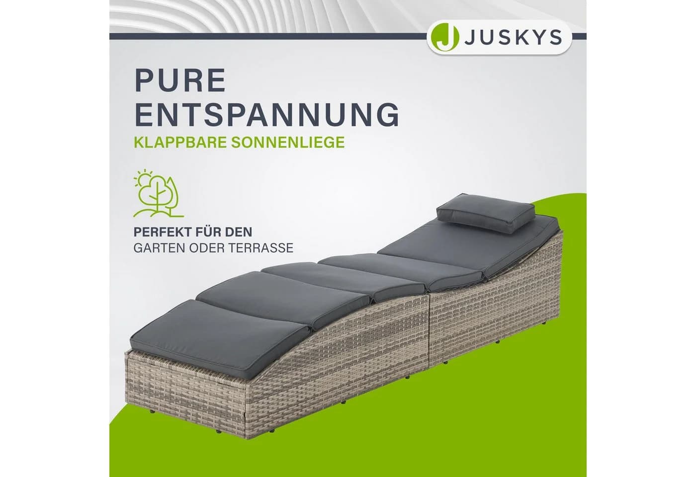 Juskys Sonnenliege Lamia Grau-meliert Polyrattan Klappbar mit Kissen - Bild 2