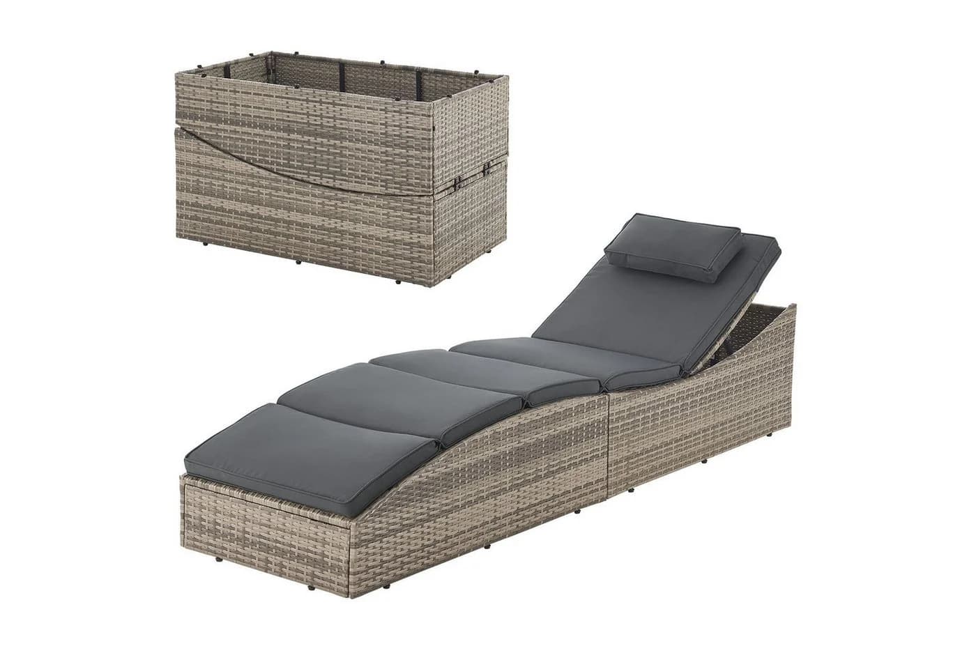 Juskys Sonnenliege Lamia Grau-meliert Polyrattan Klappbar mit Kissen - Bild 3
