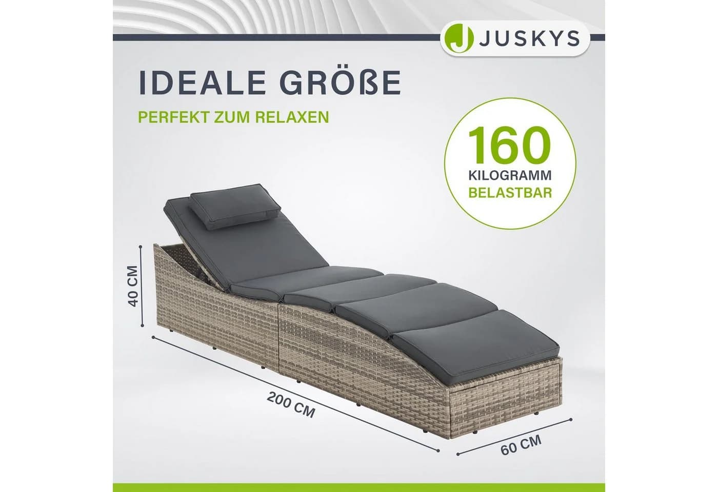 Juskys Sonnenliege Lamia Grau-meliert Polyrattan Klappbar mit Kissen - Bild 4