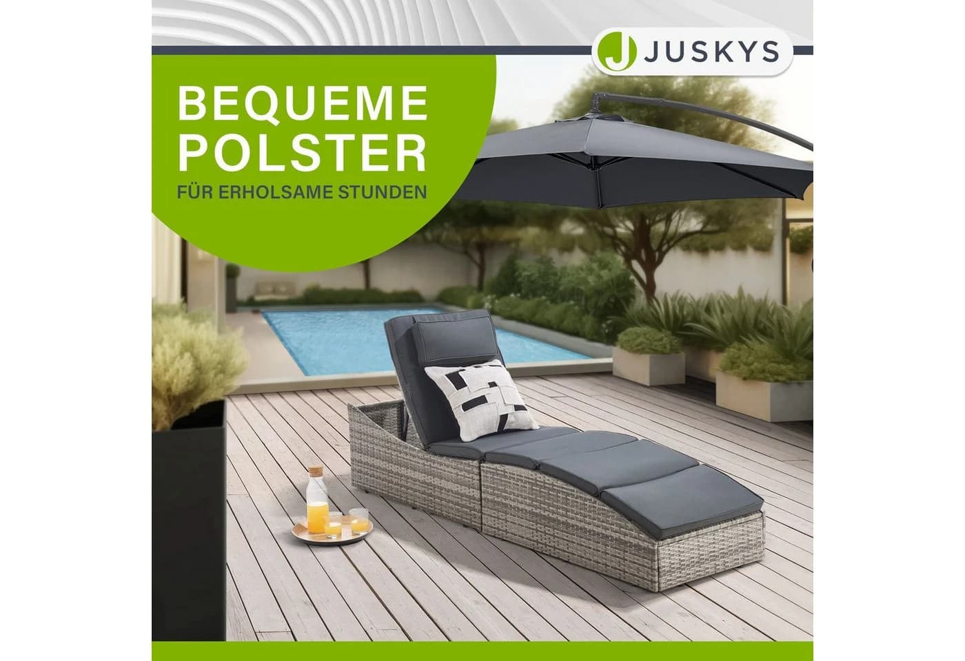 Juskys Sonnenliege Lamia Grau-meliert Polyrattan Klappbar mit Kissen - Bild 5