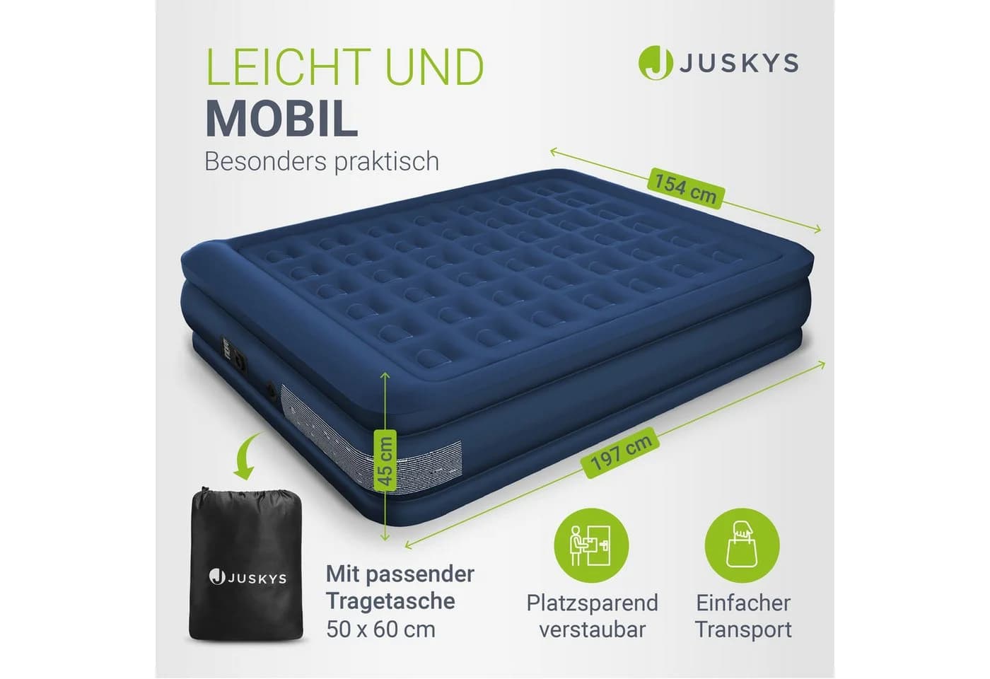 Juskys Luftmatratze Sapri L Blau 2 Personen Selbstaufblasend - Bild 5