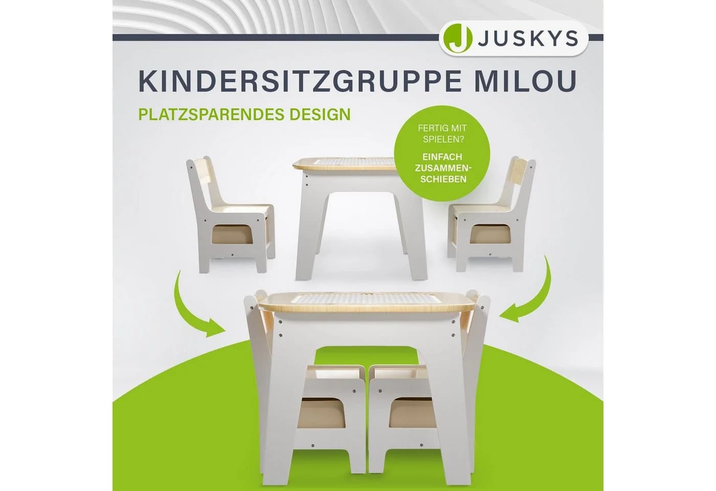 Juskys Kindersitzgruppe Milou Set mit 2 Stühlen & 1 Tisch Holz Spieltisch Stauraum Wendeplatten - Bild 2