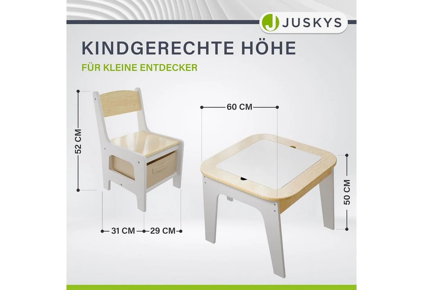Juskys Kindersitzgruppe Milou Set mit 2 Stühlen & 1 Tisch Holz Spieltisch Stauraum Wendeplatten - Bild 4