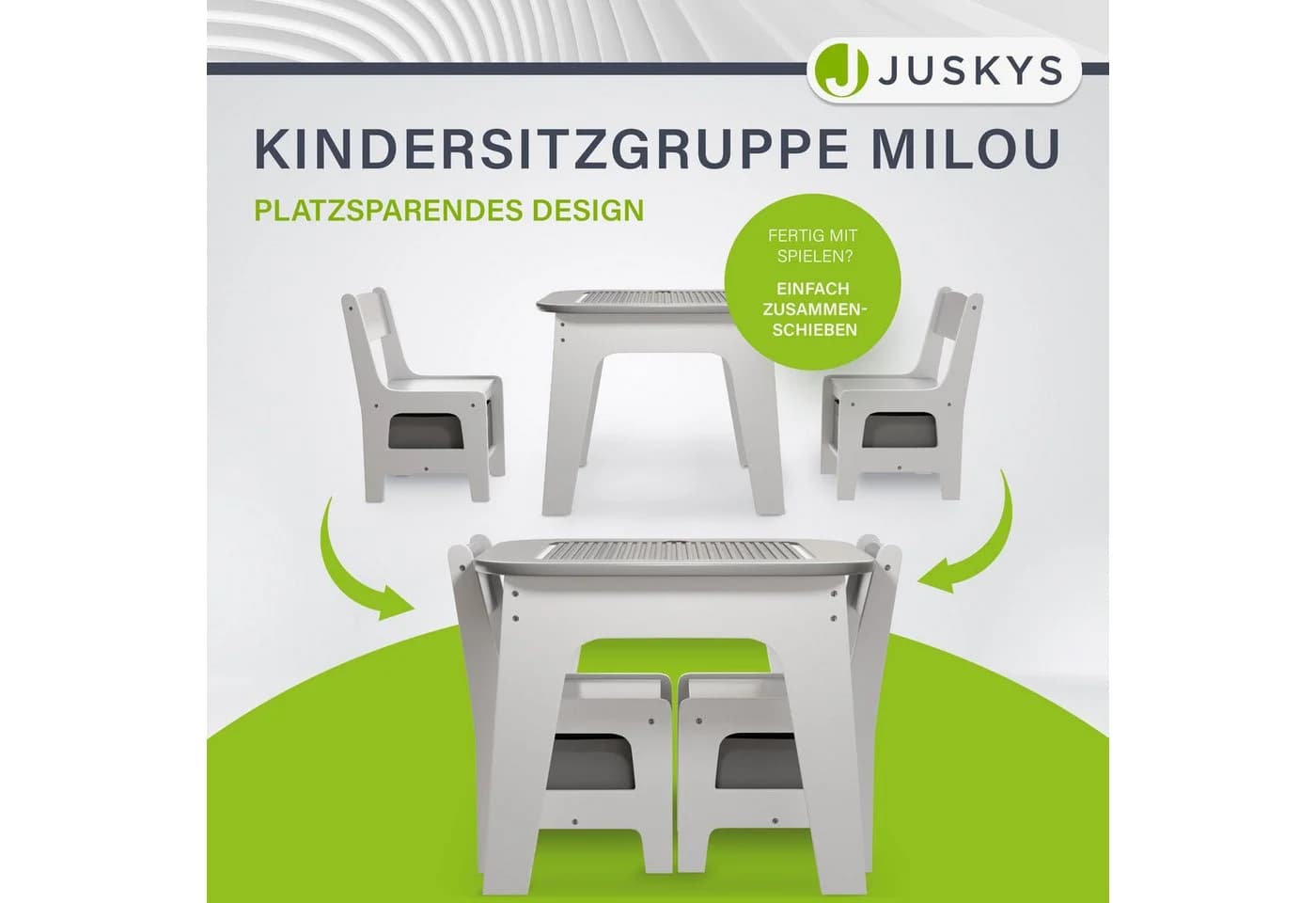 Juskys Kindersitzgruppe Milou Holz Grau/Weiß mit Stauraum & Wendeplatten - Bild 2