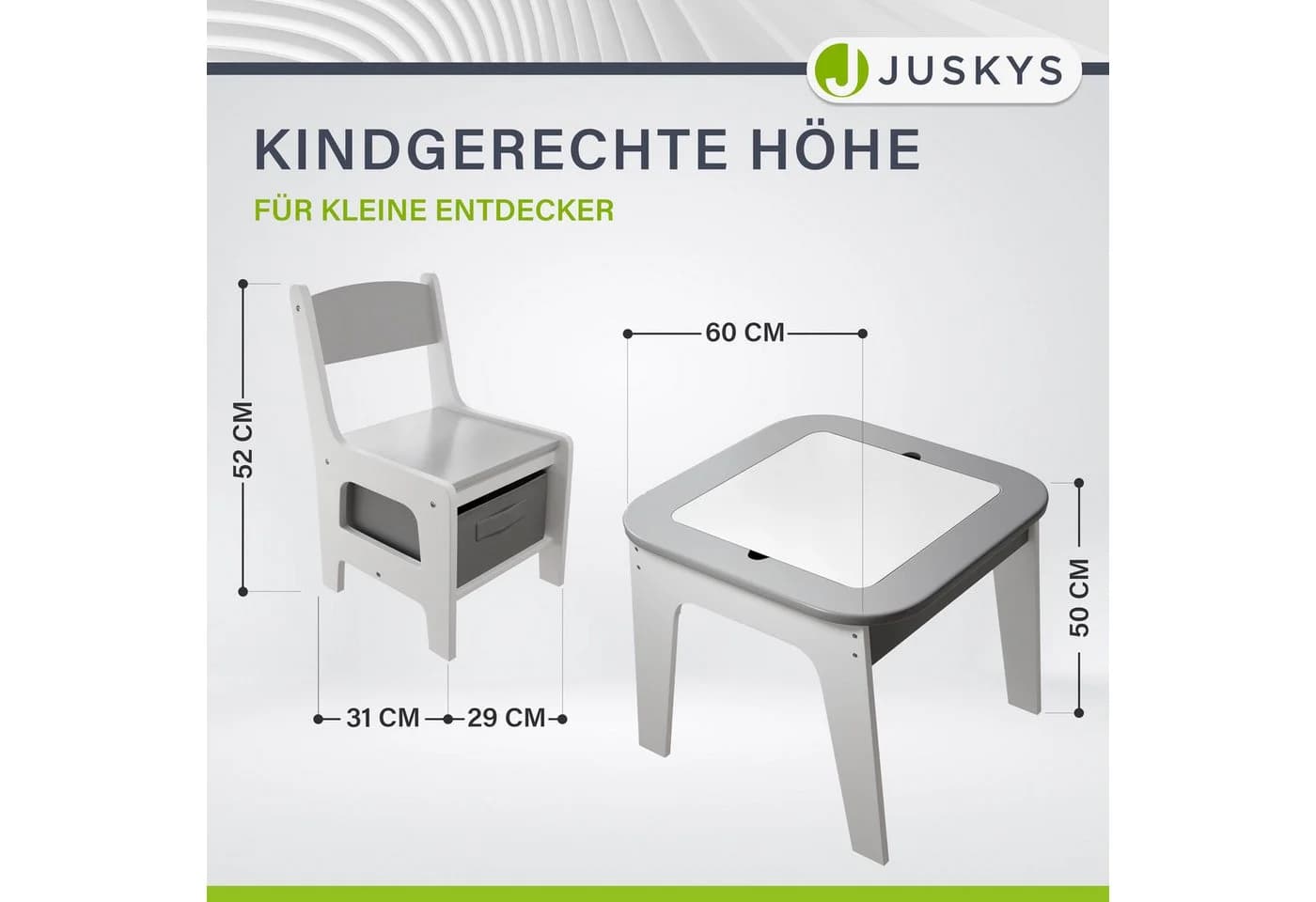 Juskys Kindersitzgruppe Milou Holz Grau/Weiß mit Stauraum & Wendeplatten - Bild 4