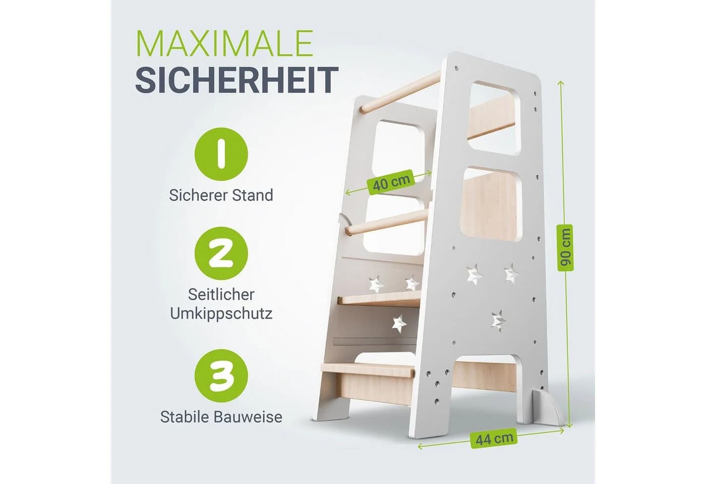 Juskys Lernturm Henny - Stehhilfe 3-fach höhenverstellbar mit Umkippschutz Weiß - Bild 4