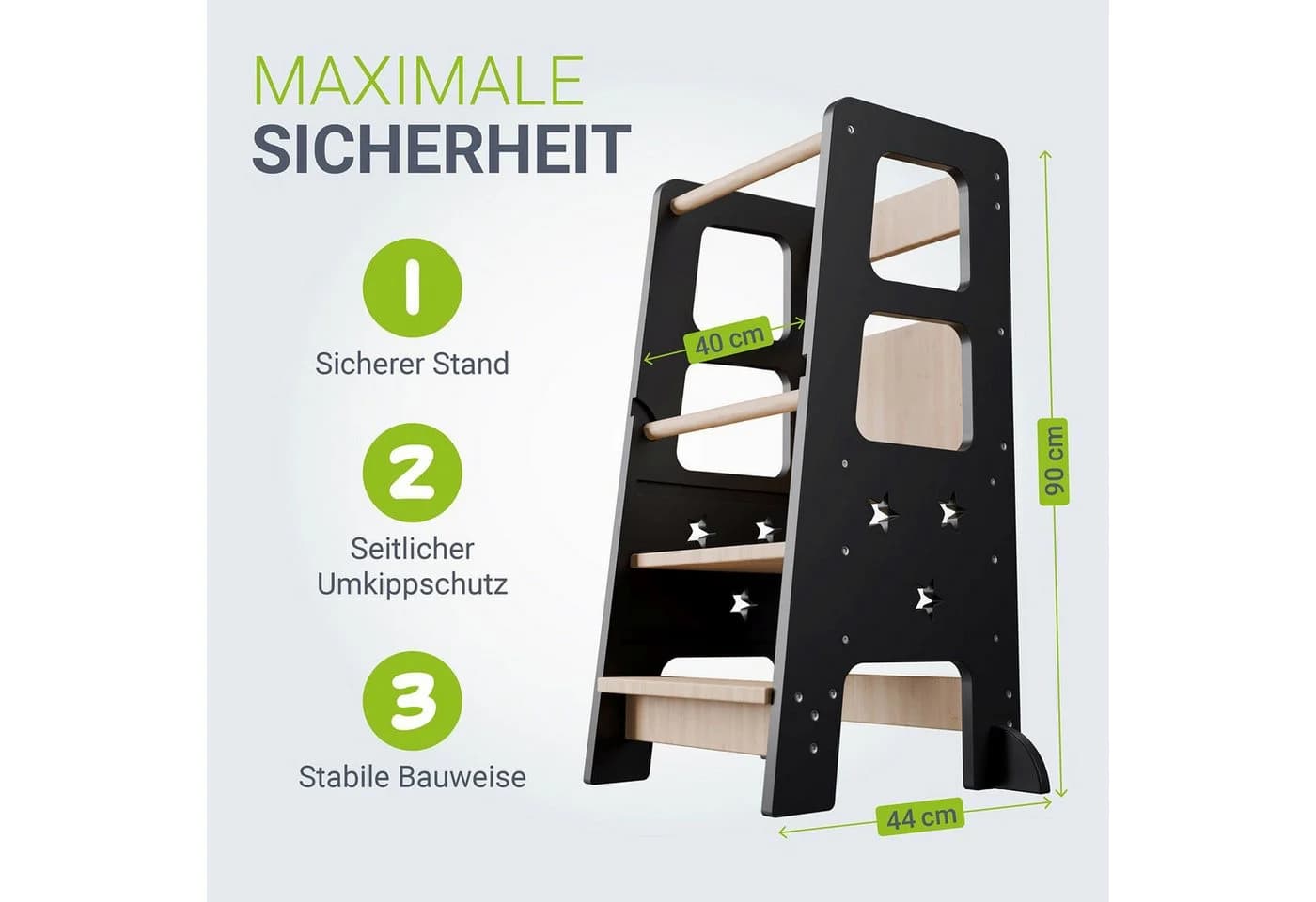 Juskys Lernturm Henny - 3-fach höhenverstellbar mit Umkippschutz - Schwarz - Bild 4