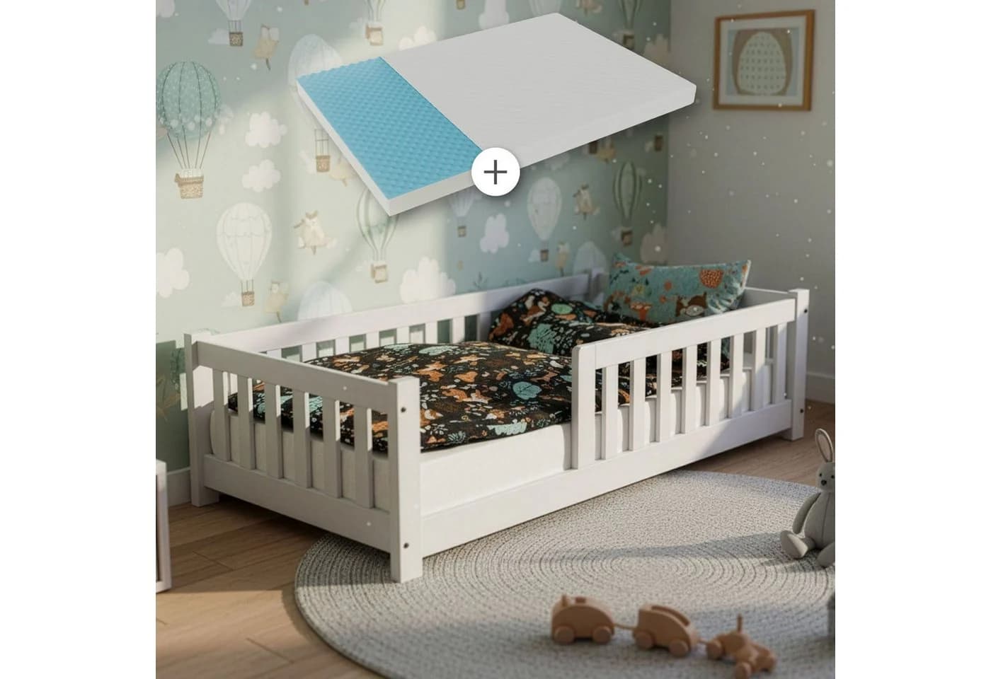 Juskys Kinderbett Naya Bodenbett Weiß mit Matratze - Bild 3