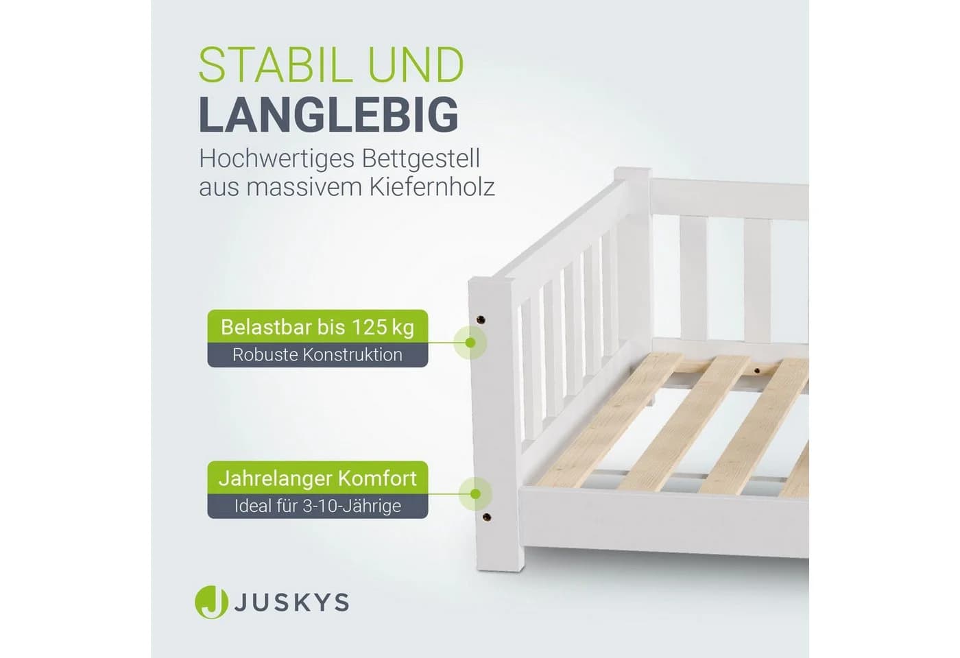 Juskys Kinderbett Naya Bodenbett Weiß mit Matratze - Bild 4