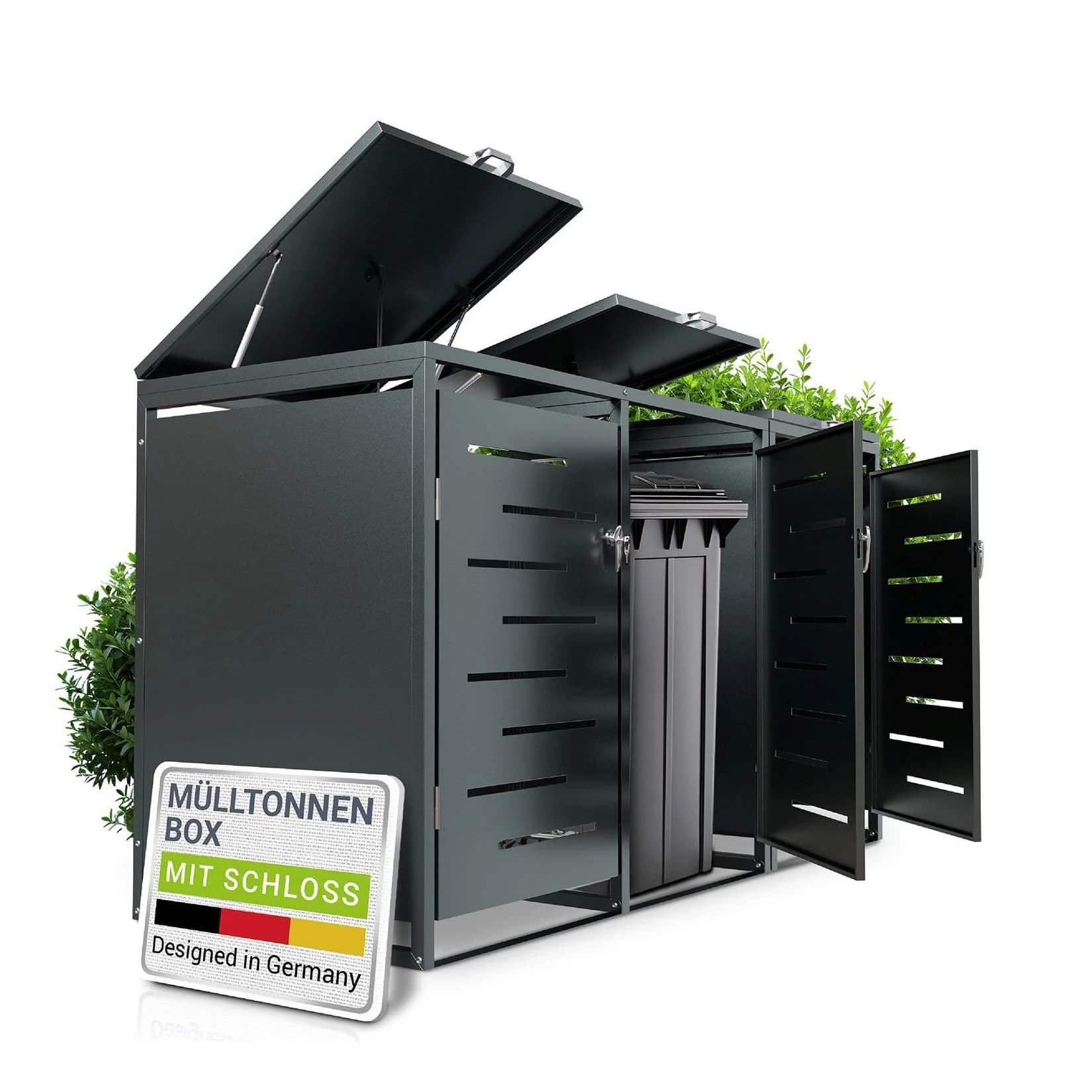 Juskys Mülltonnenbox Arel 3er Metall Gartenbox Anthrazit