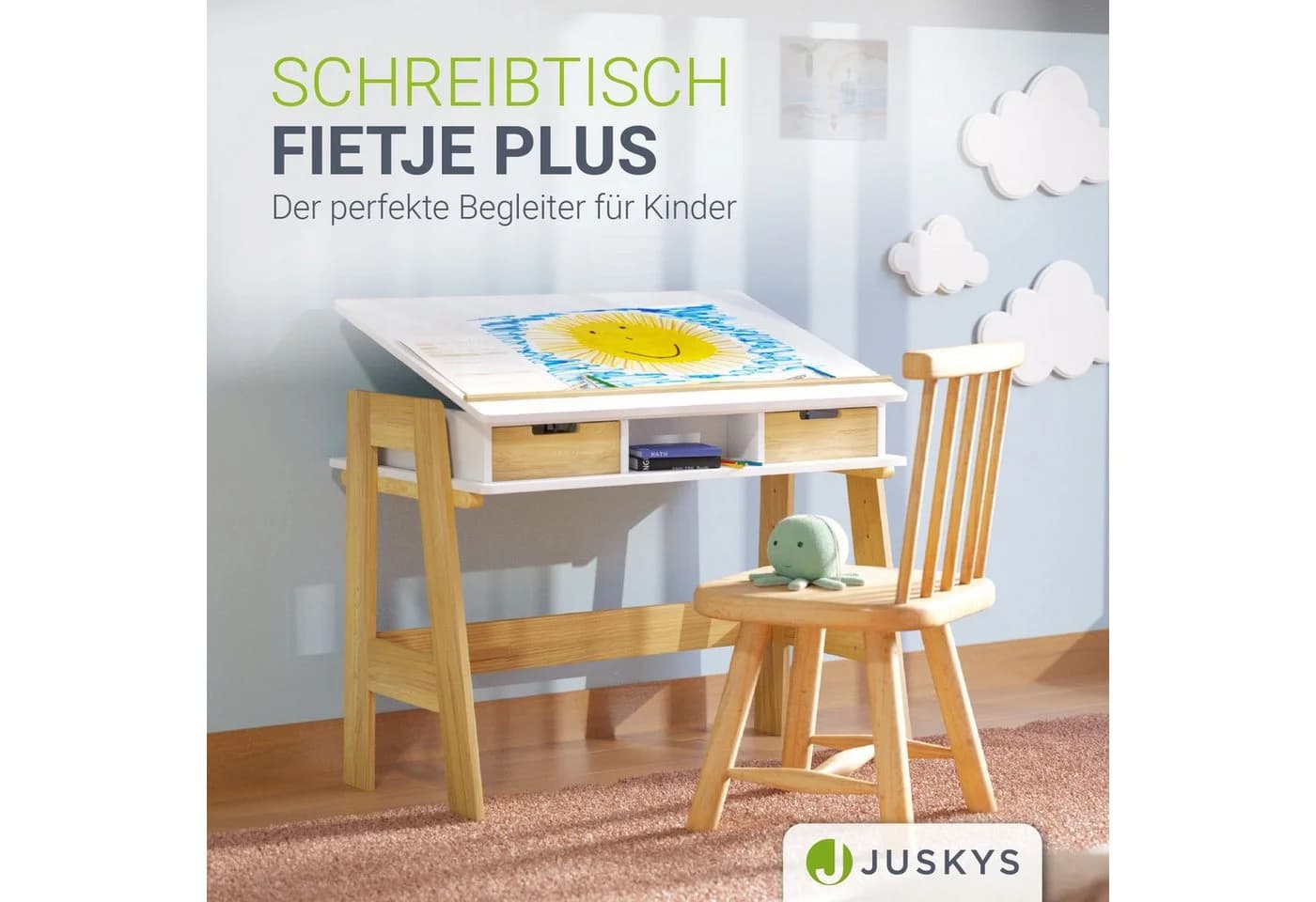 Juskys Kinderschreibtisch Fietje Plus Neigungs- & Höhenverstellbar Holz Stauraum - Bild 2