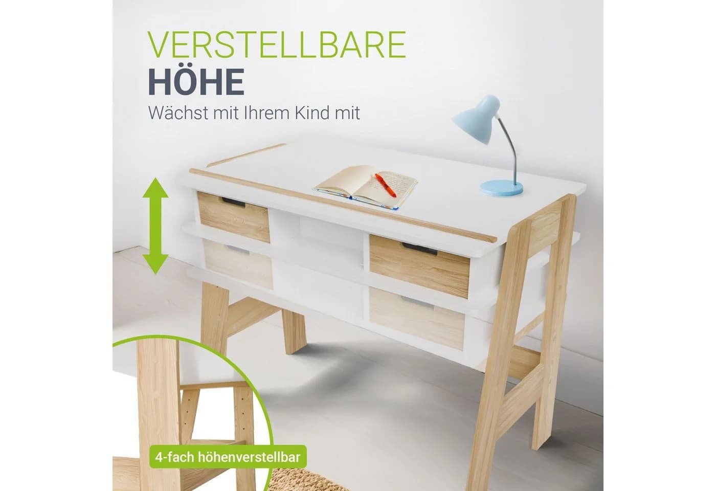 Juskys Kinderschreibtisch Fietje Plus Neigungs- & Höhenverstellbar Holz Stauraum - Bild 4