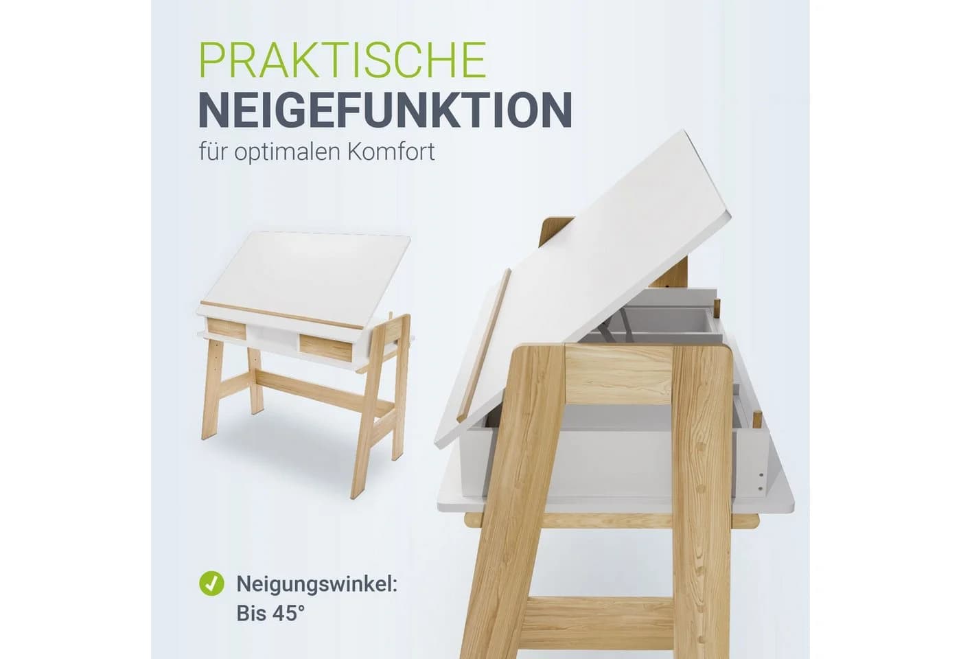 Juskys Kinderschreibtisch Fietje Plus Neigungs- & Höhenverstellbar Holz Stauraum - Bild 5