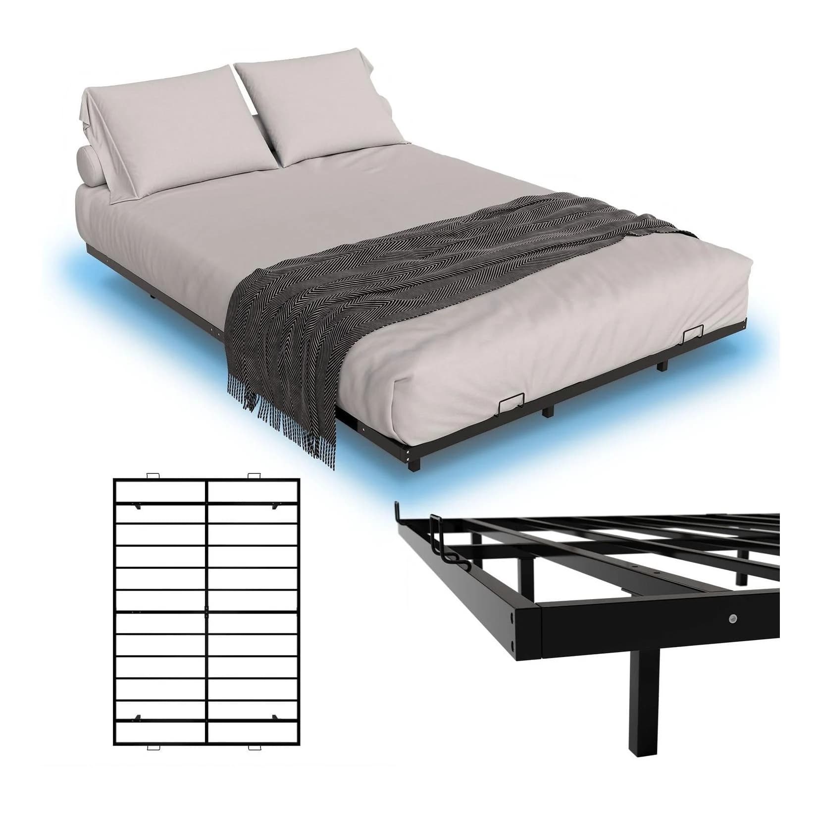 Juskys Metallbett Palamos Schwarz mit LED & Lattenrost