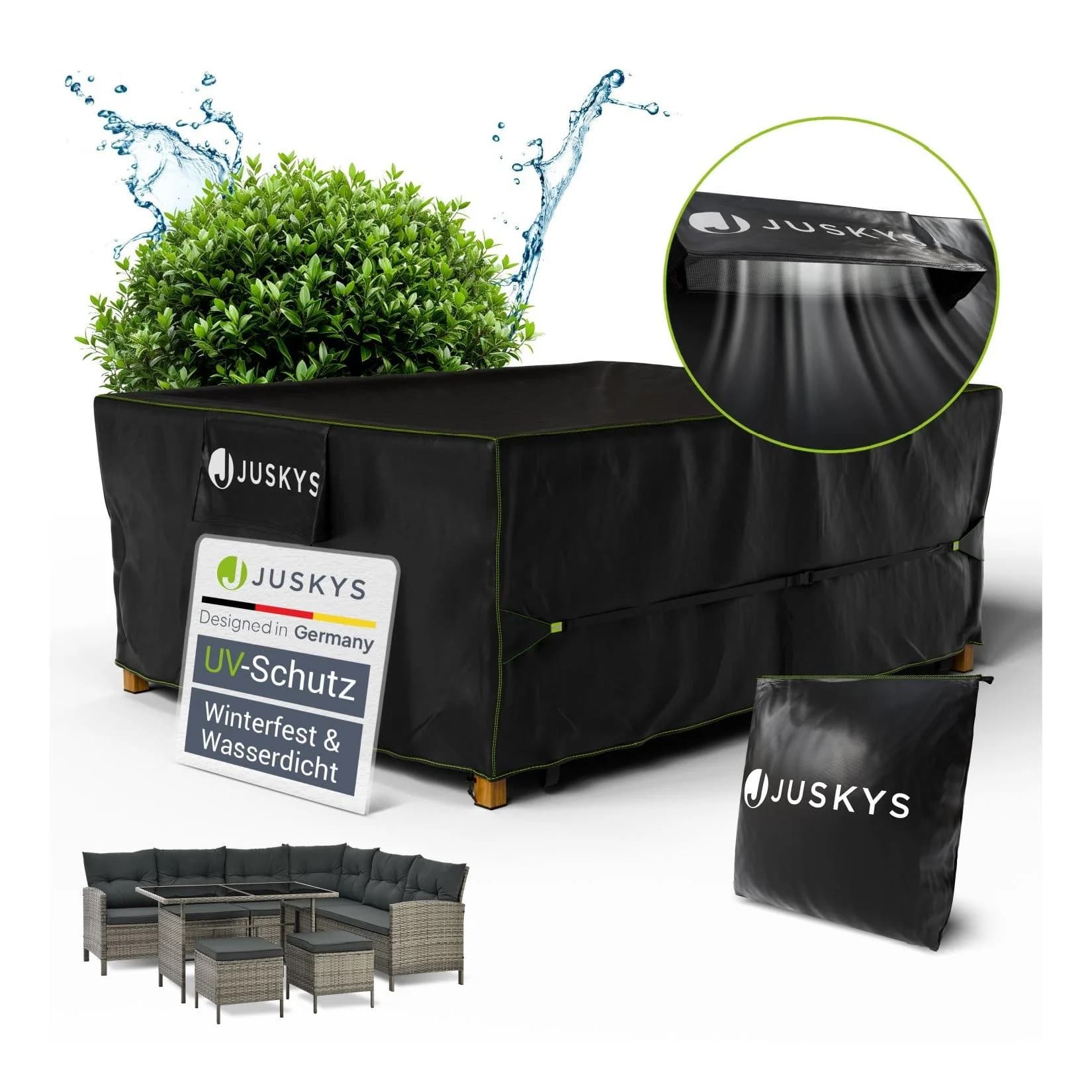 Juskys Gartenmöbel Abdeckplane 200x160x75 cm Winterfest Wasserdicht UV-Schutz Schutzhülle