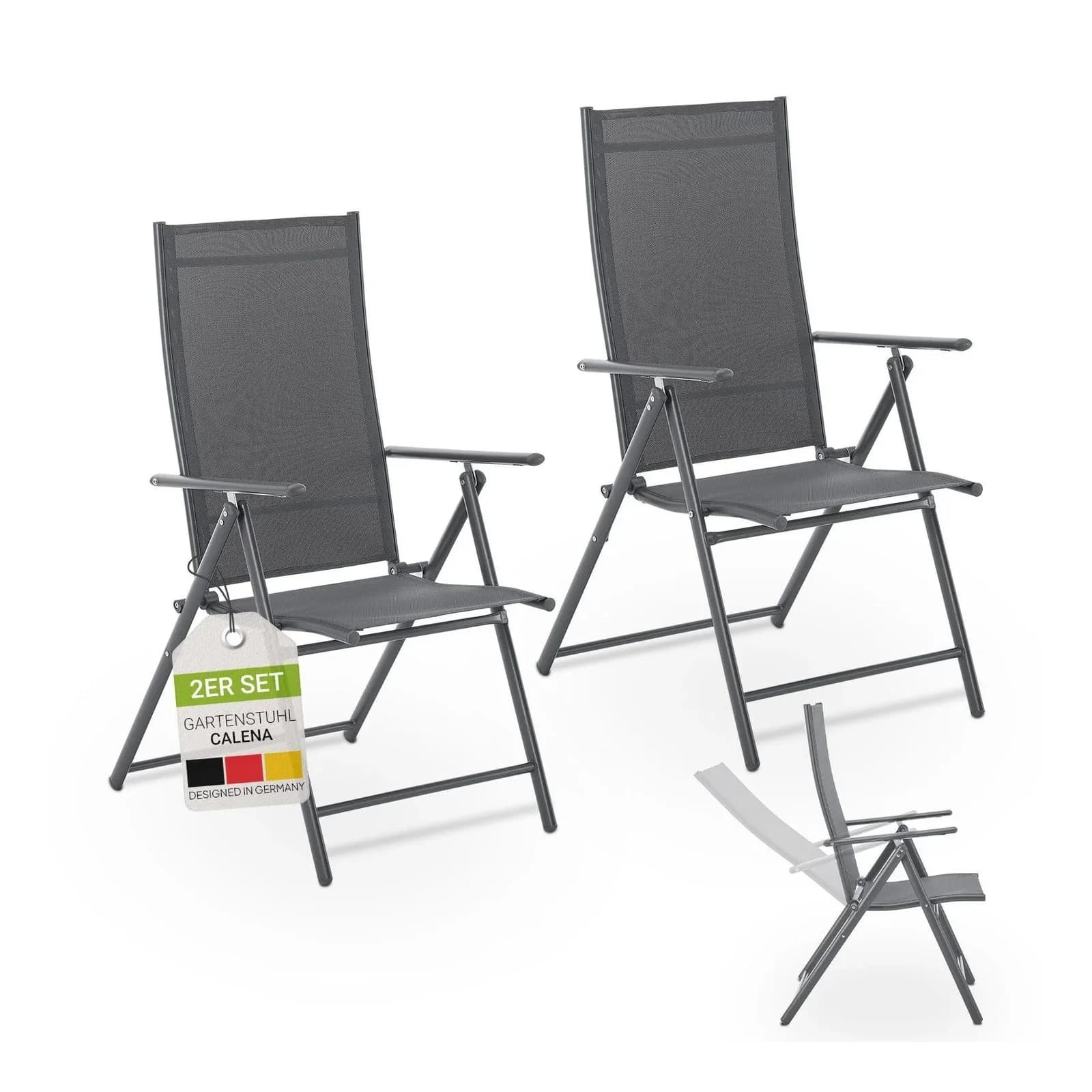 Juskys Gartenstuhl Calena 2er Set Anthrazit 7-fach verstellbar klappbar