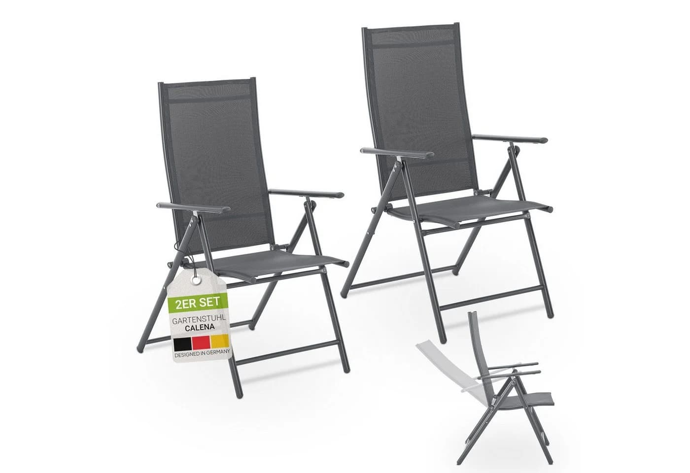 Juskys Gartenstuhl Calena 2er Set Anthrazit 7-fach verstellbar klappbar - Bild 3
