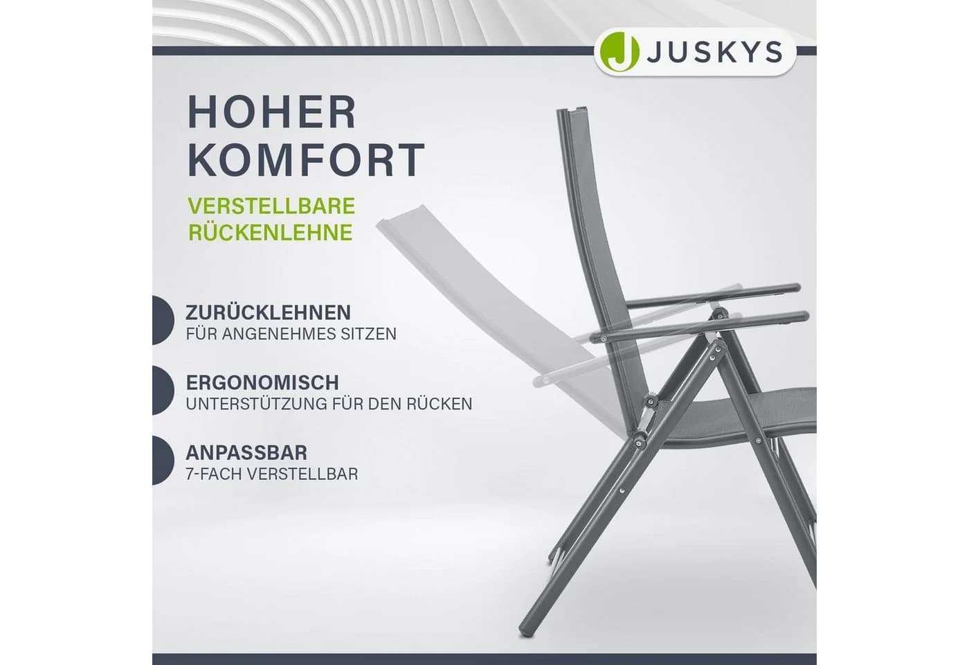 Juskys Gartenstuhl Calena 2er Set Anthrazit 7-fach verstellbar klappbar - Bild 5