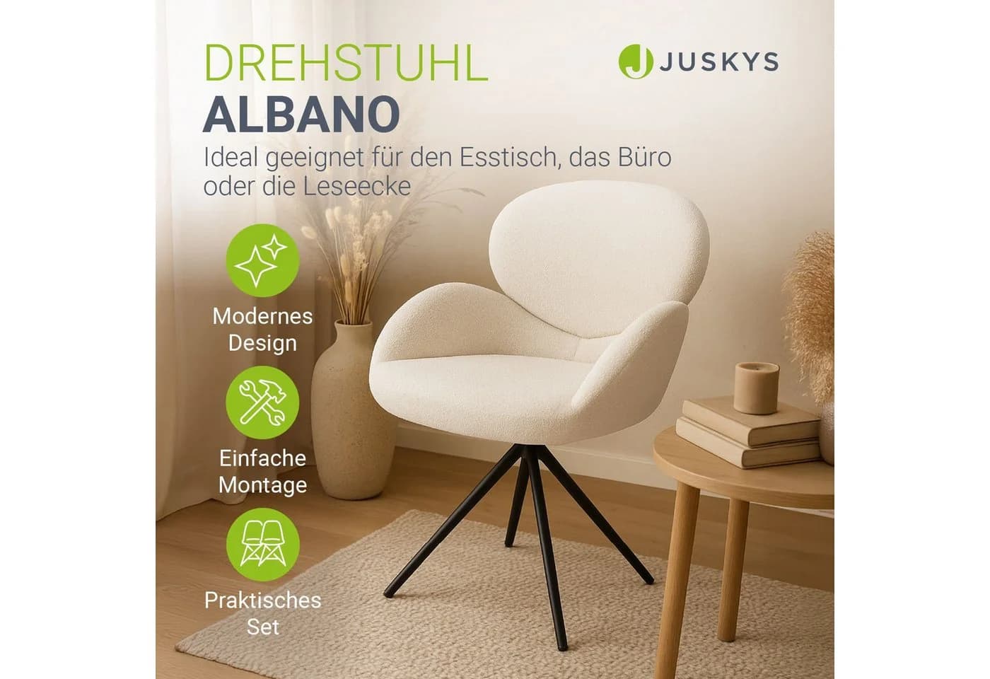Juskys Esszimmerstuhl Albano 6er Set 360° drehbar Creme - Bild 2