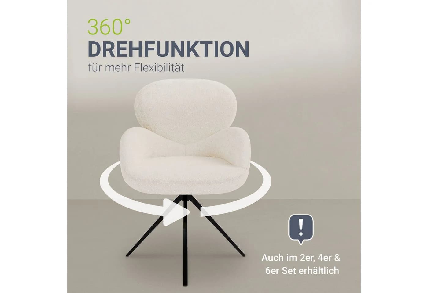 Juskys Esszimmerstuhl Albano 6er Set 360° drehbar Creme - Bild 4