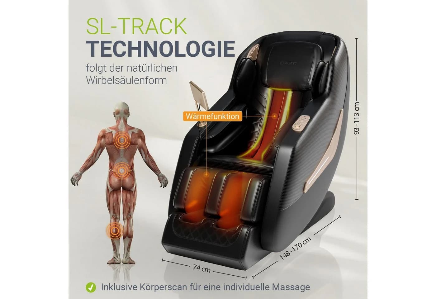 Juskys Massagesessel Paros Schwarz SL-Track Zero-Gravity - Bild 5
