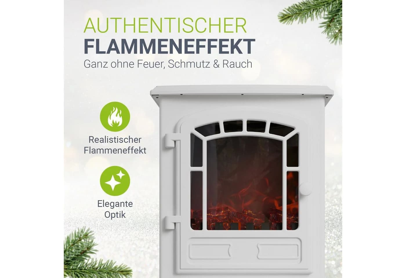 Juskys Elektrokamin 2000 W Weiß mit Flammeneffekt & Thermostat - Bild 5