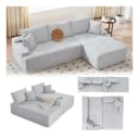 Juskys Sofa Coredo Rechts Ecksofa 3-Sitzer Couch in L-Form mit Ottomane Cord Hellgrau Bild 2