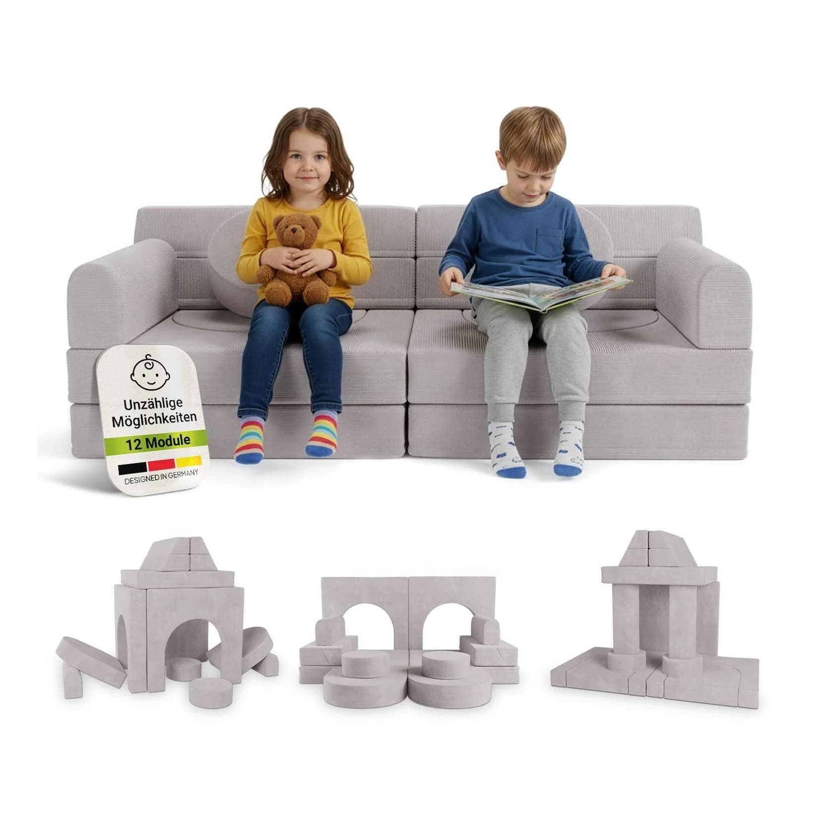 Juskys Kinder Spielsofa Kayo Beige Modulares Design