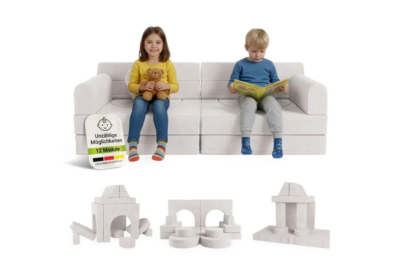 Juskys Kinder Spielsofa Kayo Beige Modulares Design - Bild 3