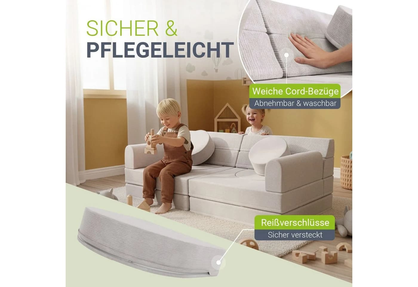 Juskys Kinder Spielsofa Kayo Beige Modulares Design - Bild 4