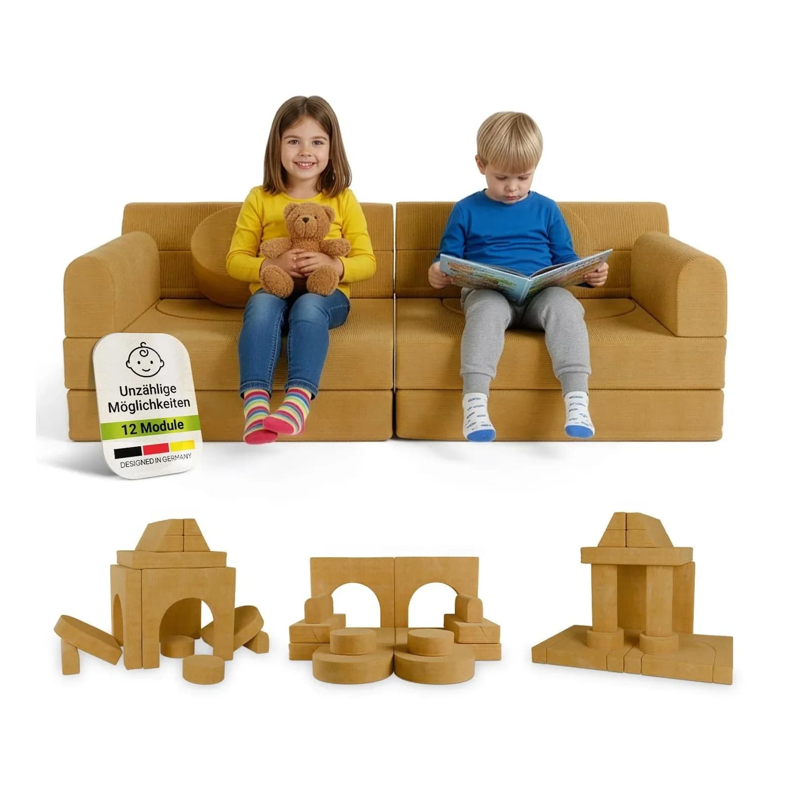 Juskys Kinder Spielsofa Kayo Gelb Modulares Design - Bild 2