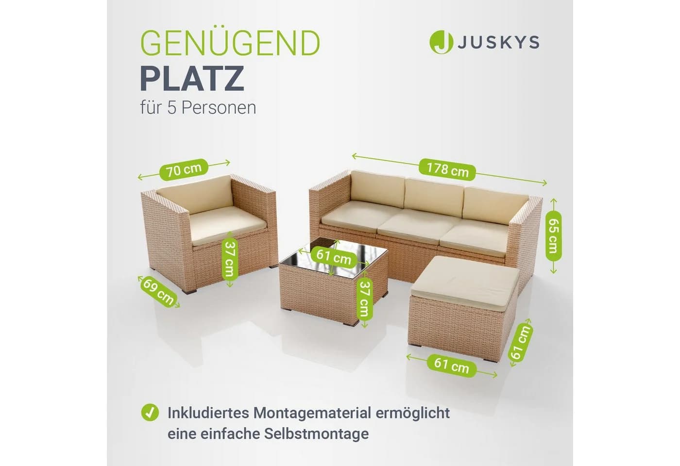 Juskys Polyrattan Lounge Set Punta Cana L Creme 4-5 Personen - Bild 5