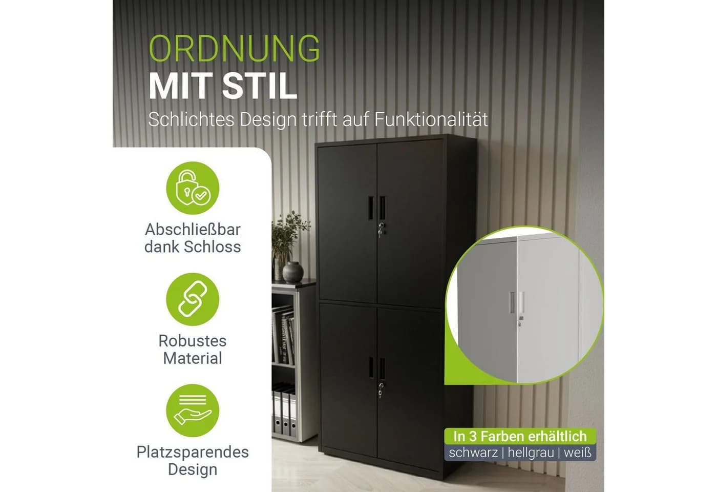 Juskys Aktenschrank Metall 180x80x40 cm 2 Türen Abschließbar Höhenverstellbar Schwarz - Bild 2