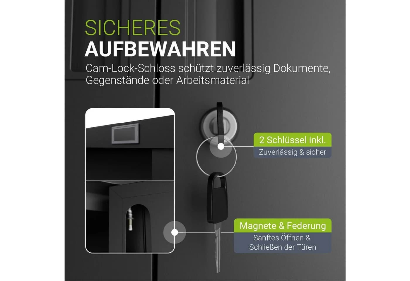Juskys Aktenschrank Metall 180x80x40 cm 2 Türen Abschließbar Höhenverstellbar Schwarz - Bild 4